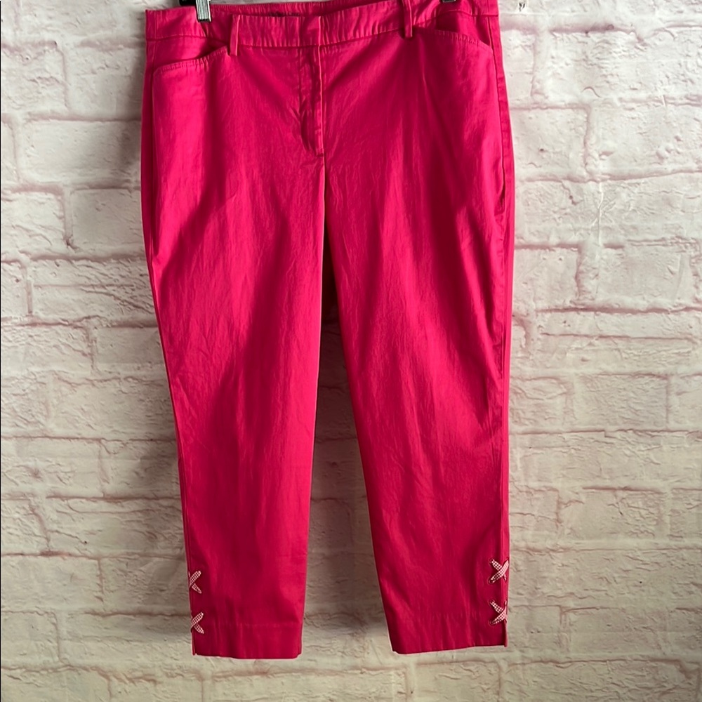 Talbots Pink Perfect Crop Curvy 16 Ankle Pants Pockets High Rise